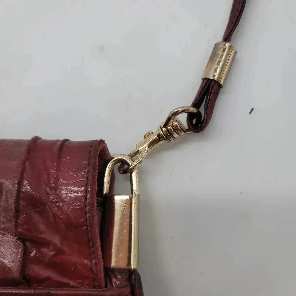 Vintage Womens Genuine Soft Eel Skin Leather Purse Clutch Hand Bag Red Burgundy - Picture 2 of 11
